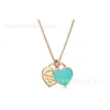 Designer Brand Classic Tiffays Pure Silver Plated Gold Dropping Enamel Love Pendant Heart shaped Necklace Double Collar Chain