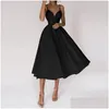 Basis Casual jurken Dames Deep V Nek Mouwloze elegante formele prom Lange Maxi Cocktail Party Ball Jurk Blackless Dress Red Dhfxf