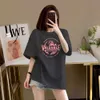 Donkergrijs high-end dames pure katoenen korte mouwen T-shirt dames 2024 zomer nieuwe losse Europese stijl grote top trend