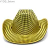 Weitkrempeln Hats Bucket Fedora Hut Frauen und Herren Sonne Western Cowboy Gold Silber Derby Trilby Jazz Curly Blower YQ240407