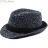 Bucket de sombreros de borde anchos HT1513 British Style Fedora Fedora Hat Autumn Casual Trilby Knit Derby Jazz Retro YQ240407