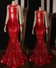 Rote Pailletten Meerjungfrau Prom Kleider 2022 Spitze durch Top African Black Girl Long Sleeve Graduation Kleiders5490386