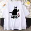 メンズTシャツキラーブラックキャットプリントメンズコットンTシャツの創造性面白いトップ