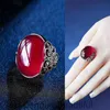 Anello aperto di agata rossa rame semplice anello coda di coda a cavo anello corindum rosso intagliato nuovo stile