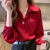 Button Up Spring White Office Outfits Clothes Formal Long Sleeve Satin Womens Shirt Blouse Wear To Work Silk Tops for Women S 240407