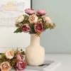 Decoratieve bloemen Simulatie Roses Silk Pioen kunstmatige kerstdecoraties Vaas voor Home Wedding Bridal Bouquet Indoor