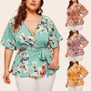 eDressU Plus Size Women Chiffon Blouse Print V Neck Shirt Tops Casual Office Lady Wear KYM802 240403