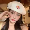 ベレットY2K女性ベレット帽子韓国愛のハートフラワーペインターキャップサマーソリッドカラー通気性薄い女の子の八角形の帽子