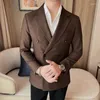 Men's Suits British Style Solid Color Blazer 2024 Spring Double Breasted Slim Casual Business Dress Coats Tops Trend Social Streetwear