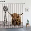 Tende per doccia Highland Cattle brown Farm Animal Animal Grassland Nature Scenery Tenda Tessuto Set di decorazioni per il bagno per la casa