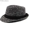 Bucket de sombreros de borde anchos HT1513 British Style Fedora Fedora Hat Autumn Casual Trilby Knit Derby Jazz Retro YQ240407