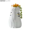 Kunsthandwerk niedliche Keramikkatze Blume Vase Keramikhandwerk Ornamente Tier Skulptur Cartoon Katze Blume Arranement Accessoires VaseSL2447