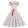 Party Dresses Women Dress Vintage Princess With Big Hem Contrast Color Dot Print For Women's Prom Wedding Events Printed