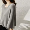 Kadın Bluzları 2024 Yaz Zarif Örme Buz İpek Gömlek Moda Petal Sleeve V-Neck bayanlar Top Sıradan Gevşek Kısa 14799