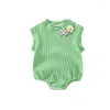 Rompères née bébé fille vêtements d'été fleur à nette couler sans manche roberie de couleur solide body body toddler combinaison