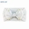 15st/Lot Pearl Peaded Wide Soft Nylon Headband Ear Turban Boutique Headwear Strong Elastic Hairband Fit 0-30m Kids HB085 240328