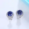 Earrings GZ ZONGFA Genuine 925 Sterling Silver Stud Earrings for Women Round 7mm Tanzanite Gemstone Wedding Fashion Gift Fine Jewelry