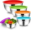 Bowls Stainless Steel Mixing Set With Airtight Lids 5 Piece Nesting Salad Metal Serving Bowl For Kitchen Baking/Cooking