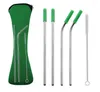 Paies à boire 200 ensembles 4pcs / ensemble en acier inoxydable réutilisable avec conseils en silicone sac de brosse propre