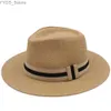 Wide Brim Hats Bucket Mens Panama Hat Summer Bow Band Fedora Sunhats Trilby Outdoor Beach Travel Size US 7 1/4 UK L YQ240407