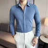 Casual shirts voor heren van hoge kwaliteit Solid Colors Shirt Men 2024 Slim Fit Business Dress Draai Sociale streetwear Blouse kleding met lange mouwen