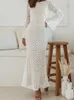 Sukienki swobodne białe długie sukienki kobiety boho kwiatowy dzianin elegancki plaż