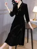 Casual Dresses Autumn Winter Black Velvet Brodery Prom Female Korean Vintage Hepburn Luxury Long Dress 2024 Elegant BodyCon Evening