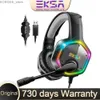 Mobiltelefonörlurar EKSA E1000 RGB Headset Gamer 7.1 Surround Sound med Noise Refiling Mic Wired Gaming -hörlurar Videospel för PC PS4/PS5 Y240407