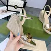 2024 Top-Qualität-Designer Damen Wedge Plattform Sandalen Espadrille Schuhe Real Leder-Knöchel Schnürmatelasse Espadrille Ladies High Heel 12 cm Größe 35-41 mit Box