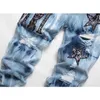 Men's Jeans Light blue tie dyed with letter star embroidery distressed jeans cotton stretch version fashionable brand mens tight fitting denim pantsL2403