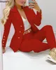 Womens 2st Tracksuits Solid Long Sleeve Blazer Pants Suit Set Office Lady Tracksuit Two Piece Set Fitness Outfits Woman 240326