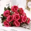 Dekorativa blommor Silk Artificial Rose Bouquet Fake Flower Green Plant Holiday Party Decoration Simulation Bean Paste Powder Seattle Roses