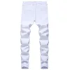 Mens White Black Distressed Holes Skinny Jeans Full Length Denim Pants Street Style byxor Partihandel ZZ