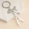 Keychains Lanyards New Home Keychain Building Key Ring Triangular Rule Brush Conpass House Chain For Architect Engineer Drawing Gifts Jewelry Q240403