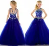 Nuevo Tulle Royal Blue Beak Beauty Girl039s Vestidos de concurso Formal Long Sexy Flower Girl Vestido para bodas Cumpleaños de tamaño 7748002