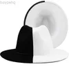 Wide Bim Hut Hut Bucket Hats Black White Patchwork Wolle Filz Jazz Fedora Hut Frauen Unisex Wide BriM Panama Party Trilby Cowboy Cap Männer Gentleman Hochzeitshut 240407