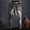 Heren jeans broek traan heren jeans geborduurde herenjeans met gaten gebroken scheuren vintage luxe gesneden plus size goedkope gothicl2403