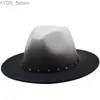 Wide Brim Hats Bucket Gradient coloré Tie Dye Fedora Unisexe Femmes Artificial Mélangation du chapeau en feutre Trilby Jazz Church YQ240407