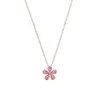 classic Designer Necklace Fashion 925 Sterling Silver Plated 18K Gold Ladies Pink Tourmaline Five Petal Flower Necklace Flower Cross Chain Gift
