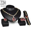 Bracelets Jóias femininas Conjunto de jóias de casamento água gota vermelha cz colar de colar de cristal anel de pulseira de soluções de ouro indiano