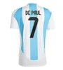 2024 2025 Euro -Pokal Argentinien Soccer Trikots Messis 24 25 Fans Spieler Version Mac Allister Dybala di Maria Martinez de Paul Maradona Kinder Kinder Kit Männer Fußballhemd