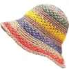 Cappelli larghi secchio Cappello Rainbow Paglie di paglia Womens Summer Sun Shade Umbrella fatta a mano Big Beach Beach Bohemian Girls Fashion Q240403