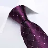 Neck Ties 2023 New Purple Mens Tie Luxury Flat Dot Solid Silk Tie Business Formal 150cm Neckline Pocket Square Cufflinks Set AccessoriesC420407