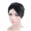 Faux Leather Headband Headbands New Womens Veet Turban Hat Soft Stretch Cross Twist Cap Muslim Head Scarf Female Elegant Solid Color Chemo H