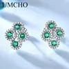 Boucles d'oreilles Stud Umcho 925 Sterling Silver Created Emerald Sapphire Gemstone for Women Engagement Wedding Fine Bijoux