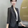 Ternos femininos Meninas Blazer Jaqueta Blazer verão coreano fino fino de três quartos de traje de xale de grande tampo ladras casuais gabinetes selvagens Blazers Lady