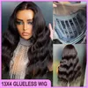 Top Quality Malaysian Peruvian Indian Brazilian Natural Black Body Wave 13x4 Glueless Frontal Wig 100% Raw Virgin Remy Human Hair