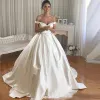 Dresses 2021 Simple Vintage Satin Wedding Dresses Off The Shoulder Ball Gown Bride Dress Chapel Train Wedding Gowns Buttons Back Vestido D