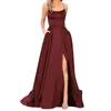 Elegant Hight Split Evening Robe maxi robe sexy lacet-up Backless Long Robes Navy Bleu sans manches