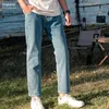 Мужские джинсы yingjuelun 2024 повседневный модный бренд светлый цвет прямые брюки широкие ноги промыты.